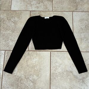 Babaton Elegant Black Long Sleeve Crop Top